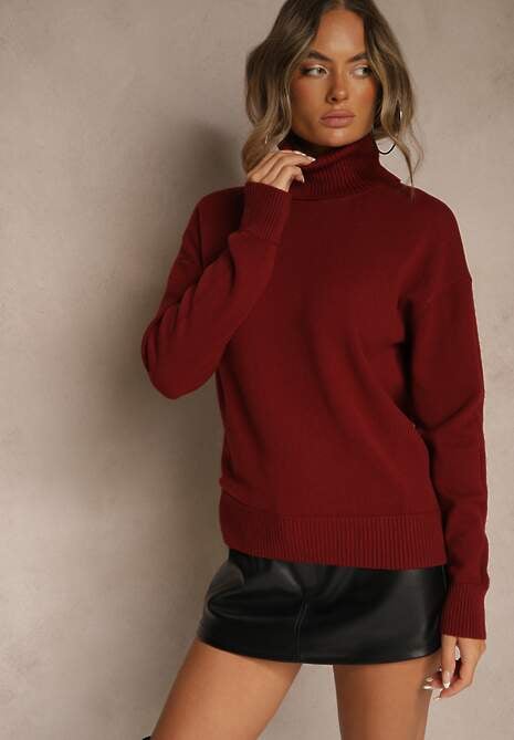 Bordowy Golf z Dodatkiem Kaszmiru z Przeszyciami po Bokach Avenella