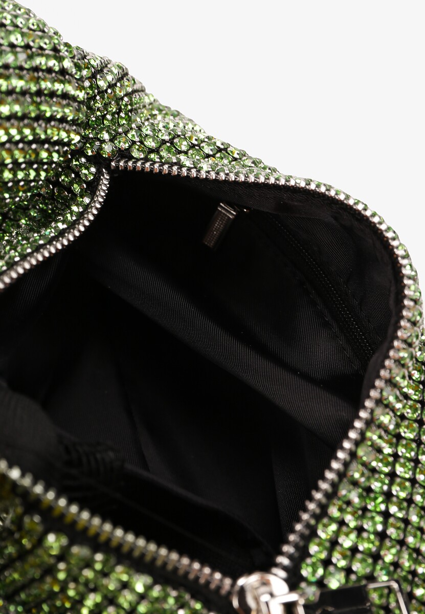 Zielona Torebka Baguette Ozdobiona Cyrkoniami i Supełkiem na Rączce Lisename