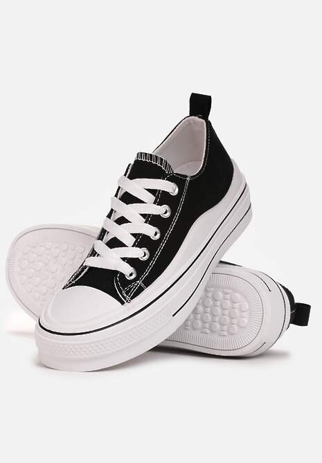 Czarne Sznurowane Trampki na Grubej Podeszwie Dayami