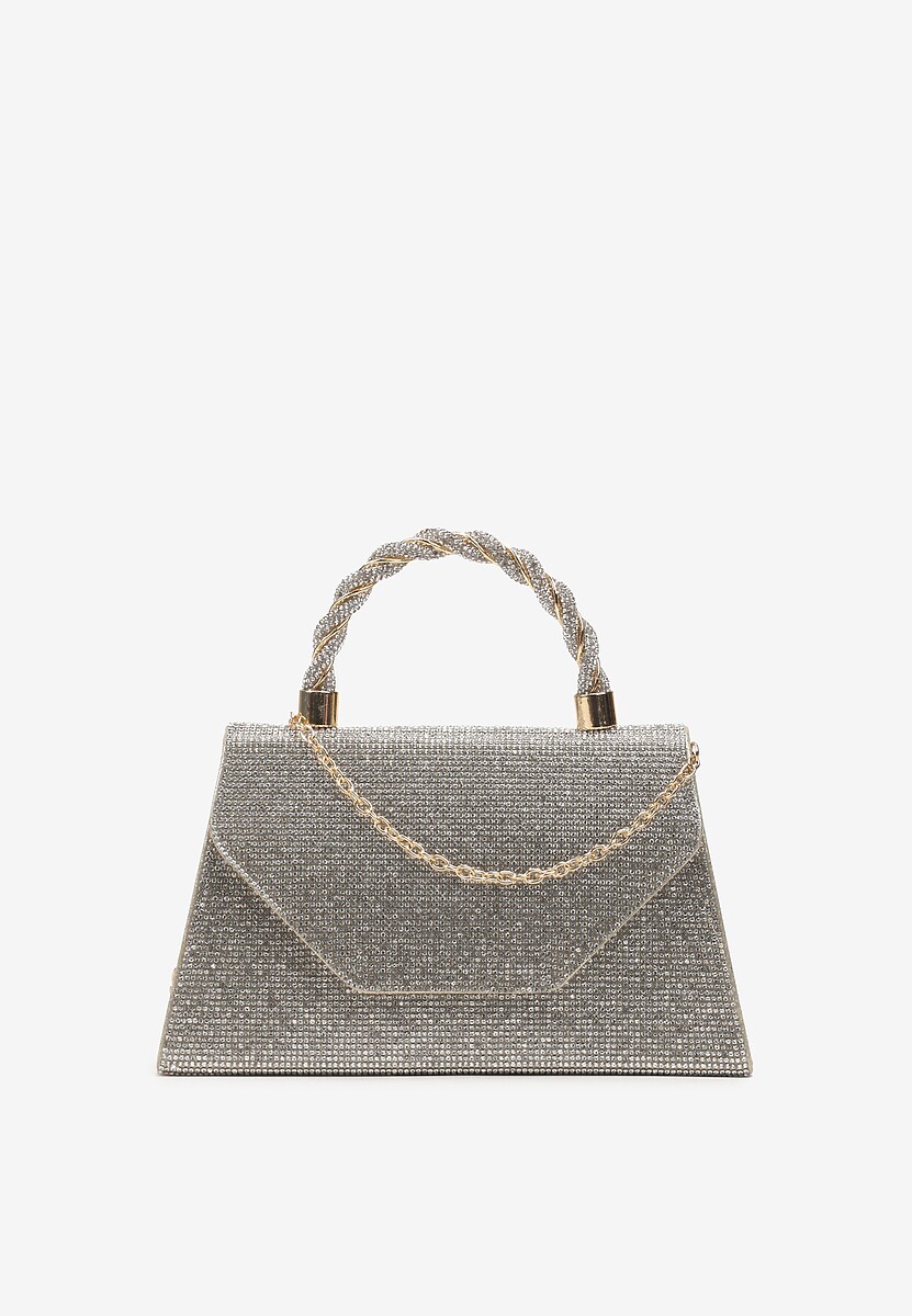 Srebrno-Złota Mała Torebka w Cyrkonie z Rączką i Łańcuszkiem Twistelle