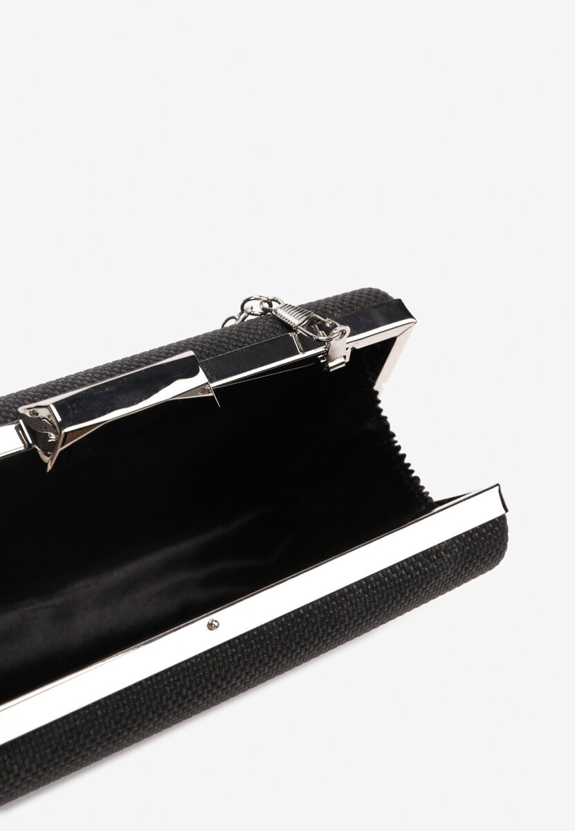 Czarna Brokatowa Torebka Kopertówka na Zatrzask z Łańcuszkiem Aciana