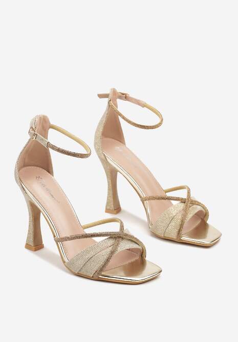 Złote Sandały na Szpilce z Cyrkoniowymi Paskami Anahira