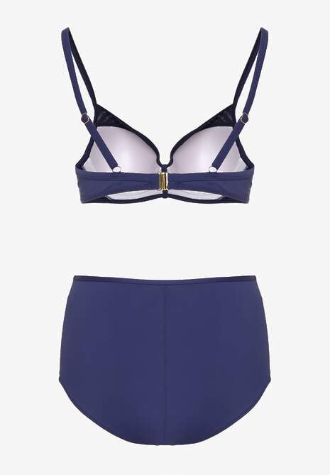 Granatowe Bikini Biustonosz Zdobiony Aplikacją i Majtki Typu Figi Iffirelle