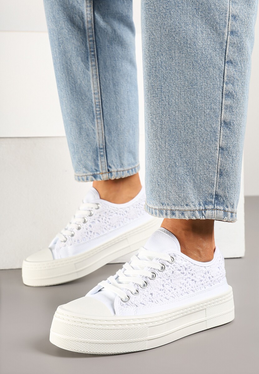 Białe Trampki na Platformie Ozdobione Plecionką Ronliera