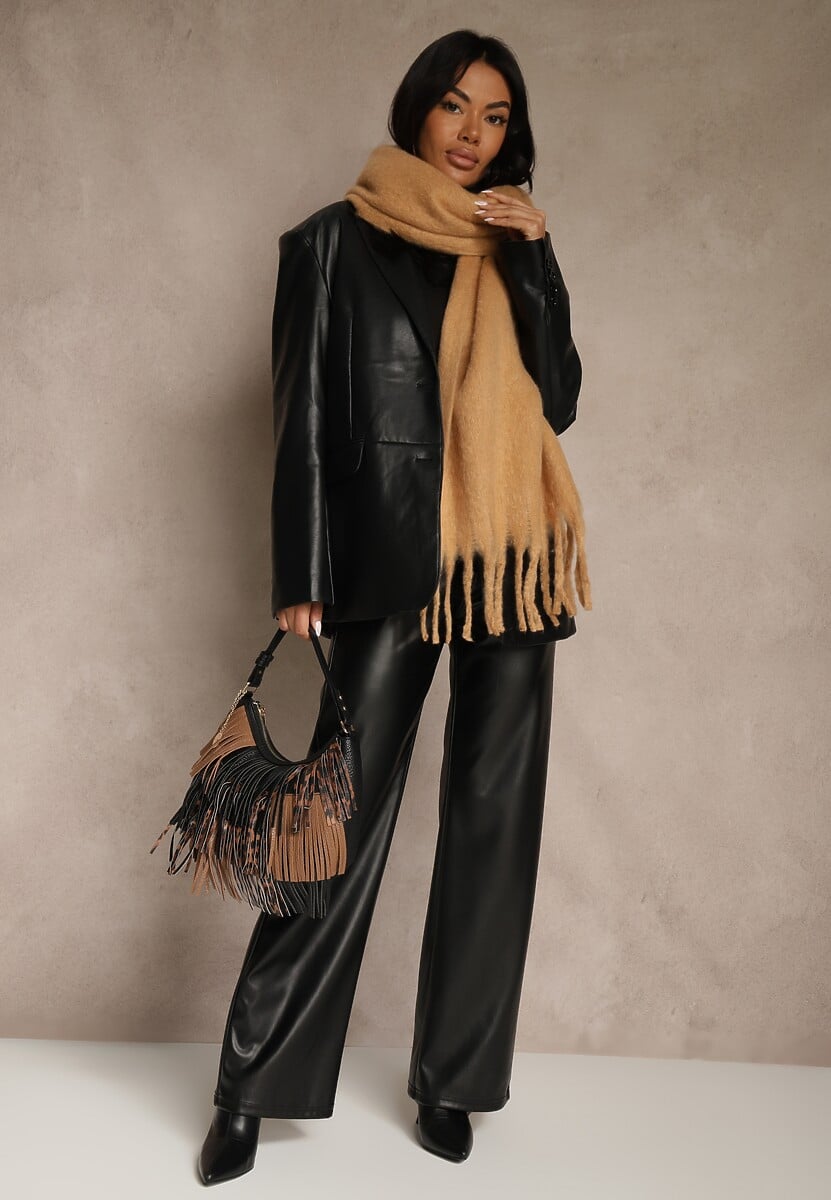 Jasnobrązowy Szalik Ozdobiony Frędzlami Owedela