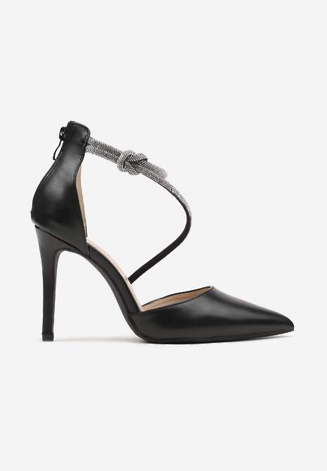 Czarne Szpilki Ozdobione Paskiem z Cyrkonii i Suwakiem Quenevia