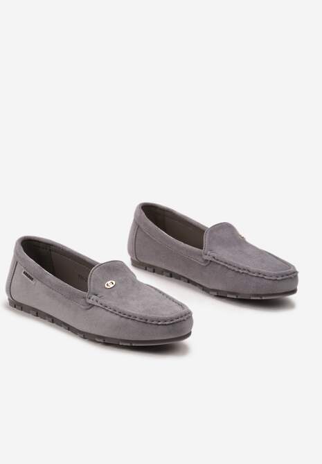 Szare Klasyczne Mokasyny z Ekozamszu z Wkładką ze Skóry Naturalnej Nemese