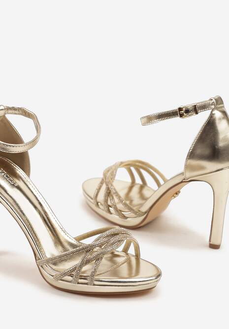 Złote Sandały Vices na Szpilce z Cyrkoniami Sarameira
