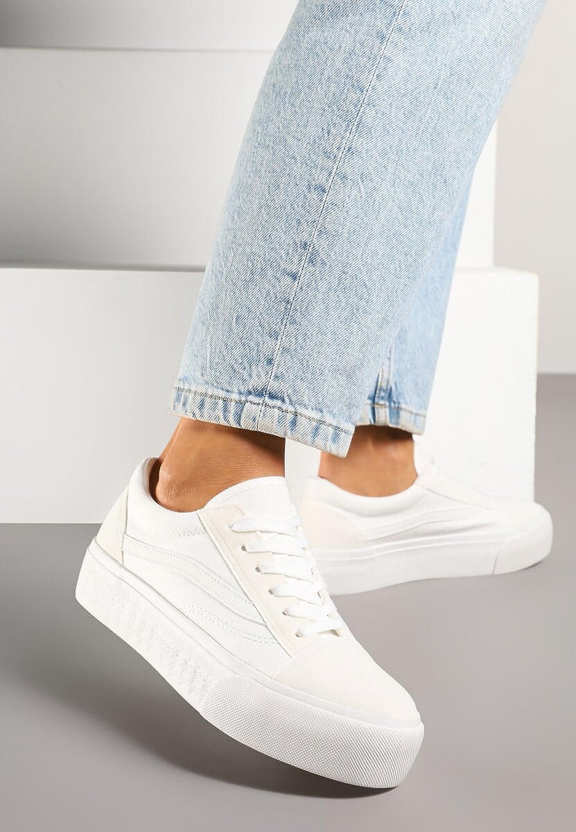 Białe Tenisówki o Klasycznym Fasonie na Niskiej Platformie Mepaira