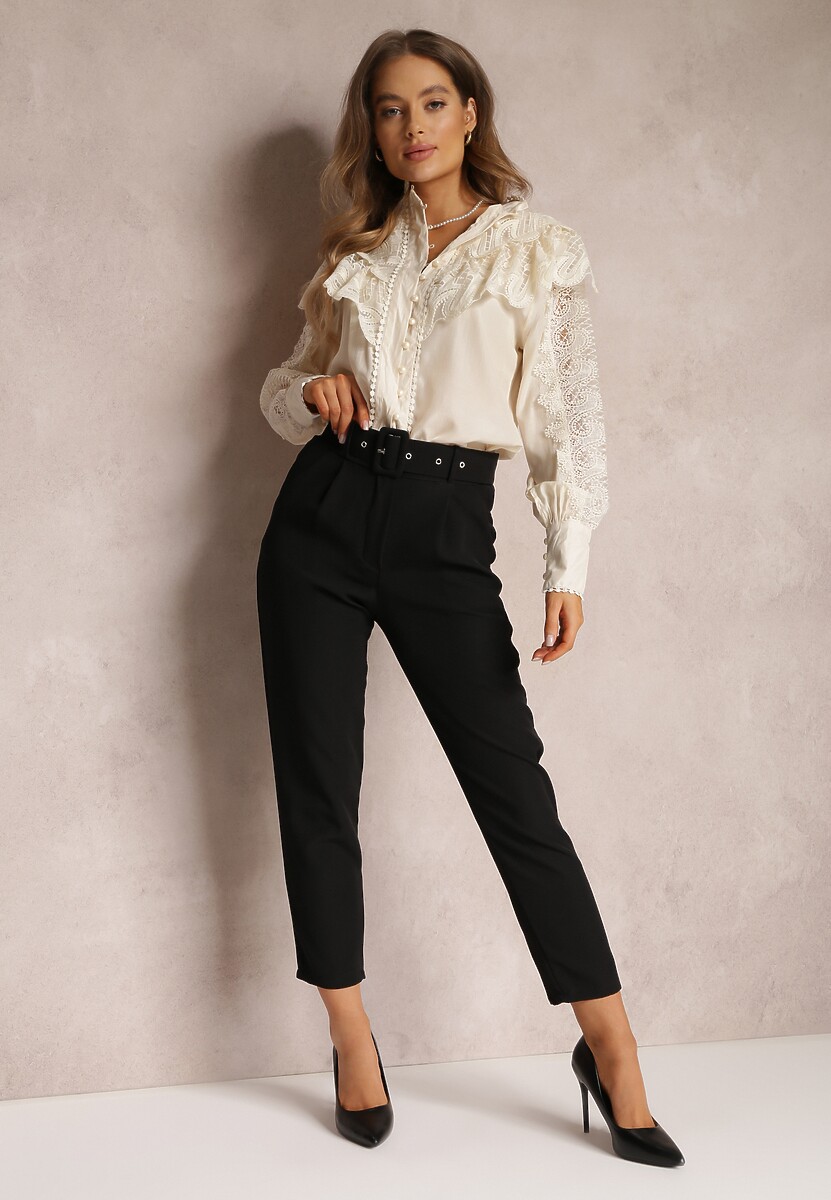 Czarne Spodnie z Paskiem Eudea