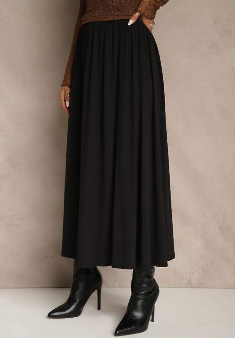 Czarna Rozkloszowana Spódnica z Bawełny Tussala