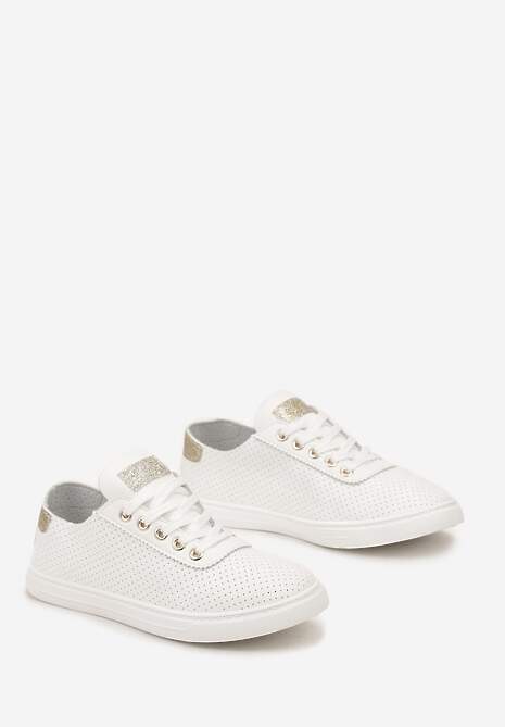 Biało-Złote Tenisówki ze Skóry ze Wstawkami z Brokatu Klerioa