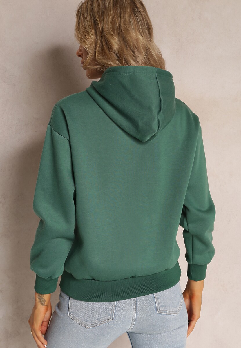 Zielona Modna Bluza z Nadrukiem i Kapturem Ozdobiona Nadrukiem Arinalu