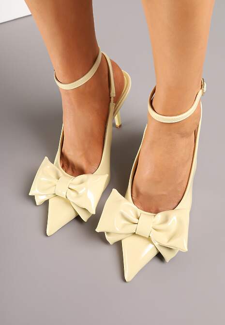 Żółte Sandały na Szpilce Vices z Dużą Kokardką Bez Pięty Velozia