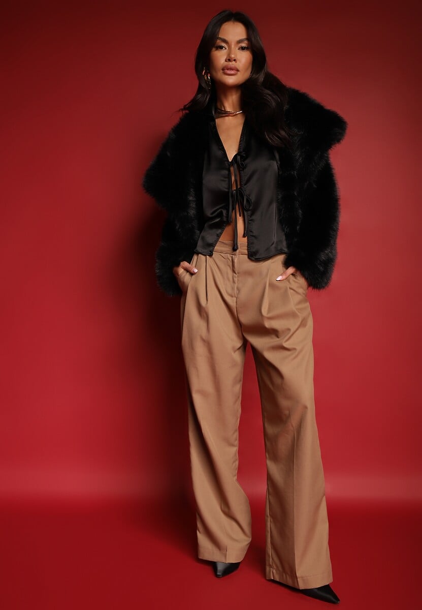 Czarne Garniturowe Spodnie o Szerokim Kroju z Wysokim Stanem Nallineme