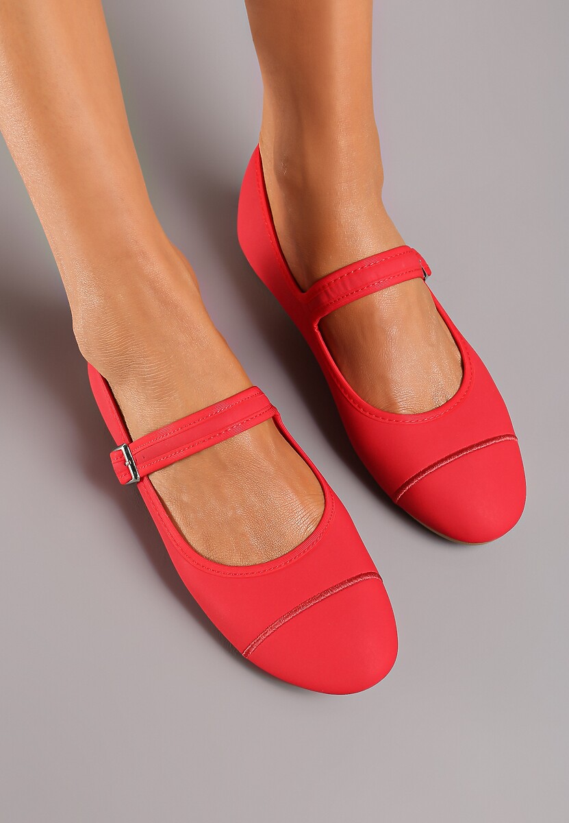 Czerwone Basicowe Balerinki Zdobione Paskiem i Klamerką Avathina