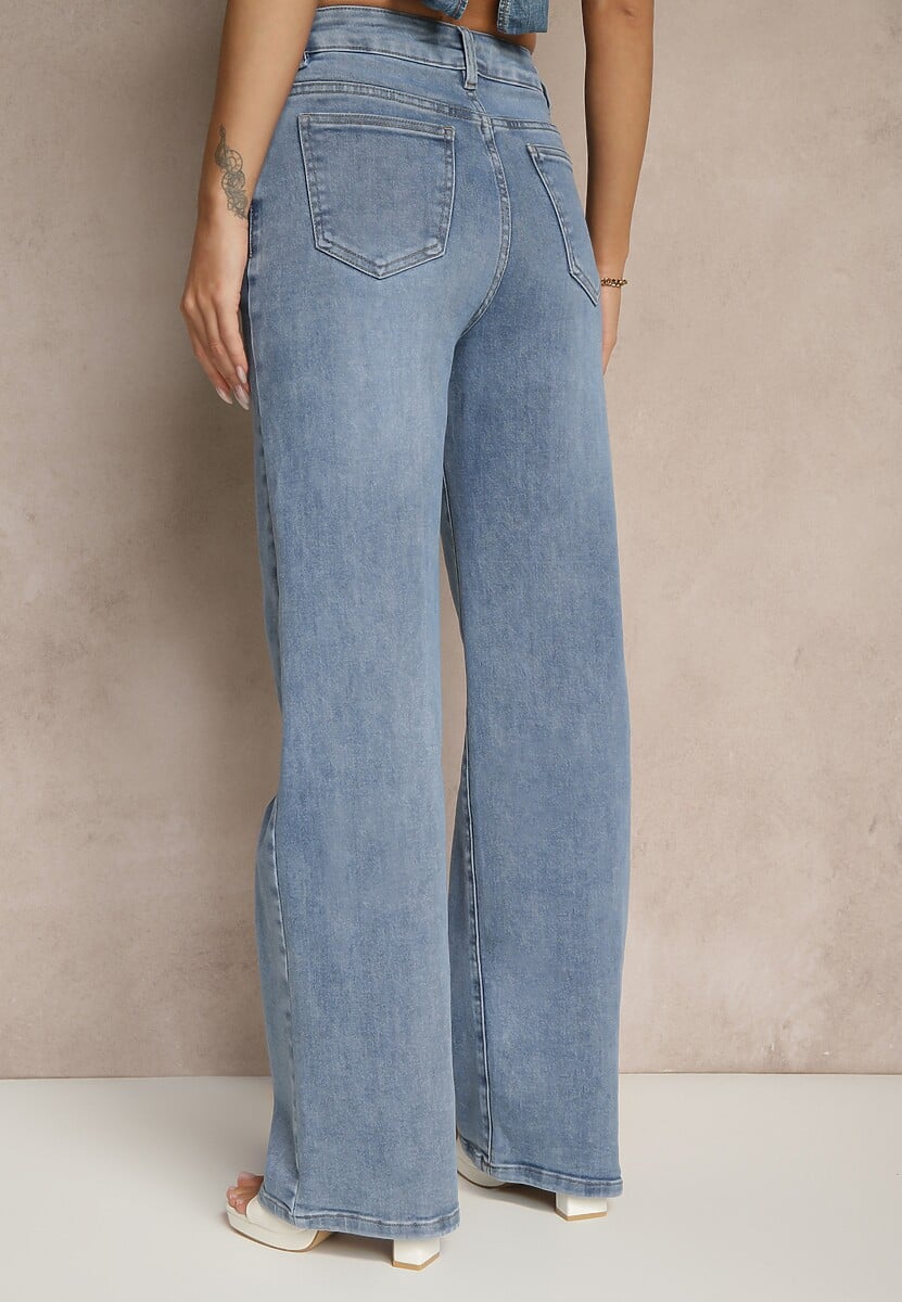 Niebieskie Szerokie Jeansy High Waist z Wiskozą Liolea
