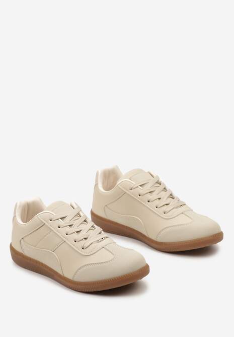 Beżowe Sneakersy z Ozdobnymi Przeszyciami przed Kostkę Redala
