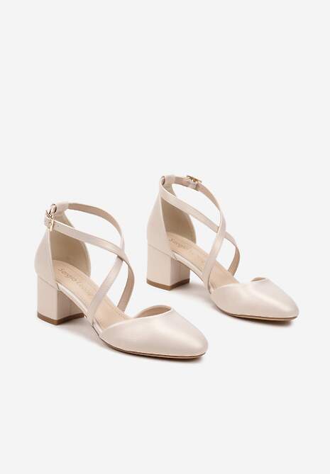 Beżowe Czółenka na Słupkowym Obcasie z Wkładką ze Skóry Naturalnej Dortia