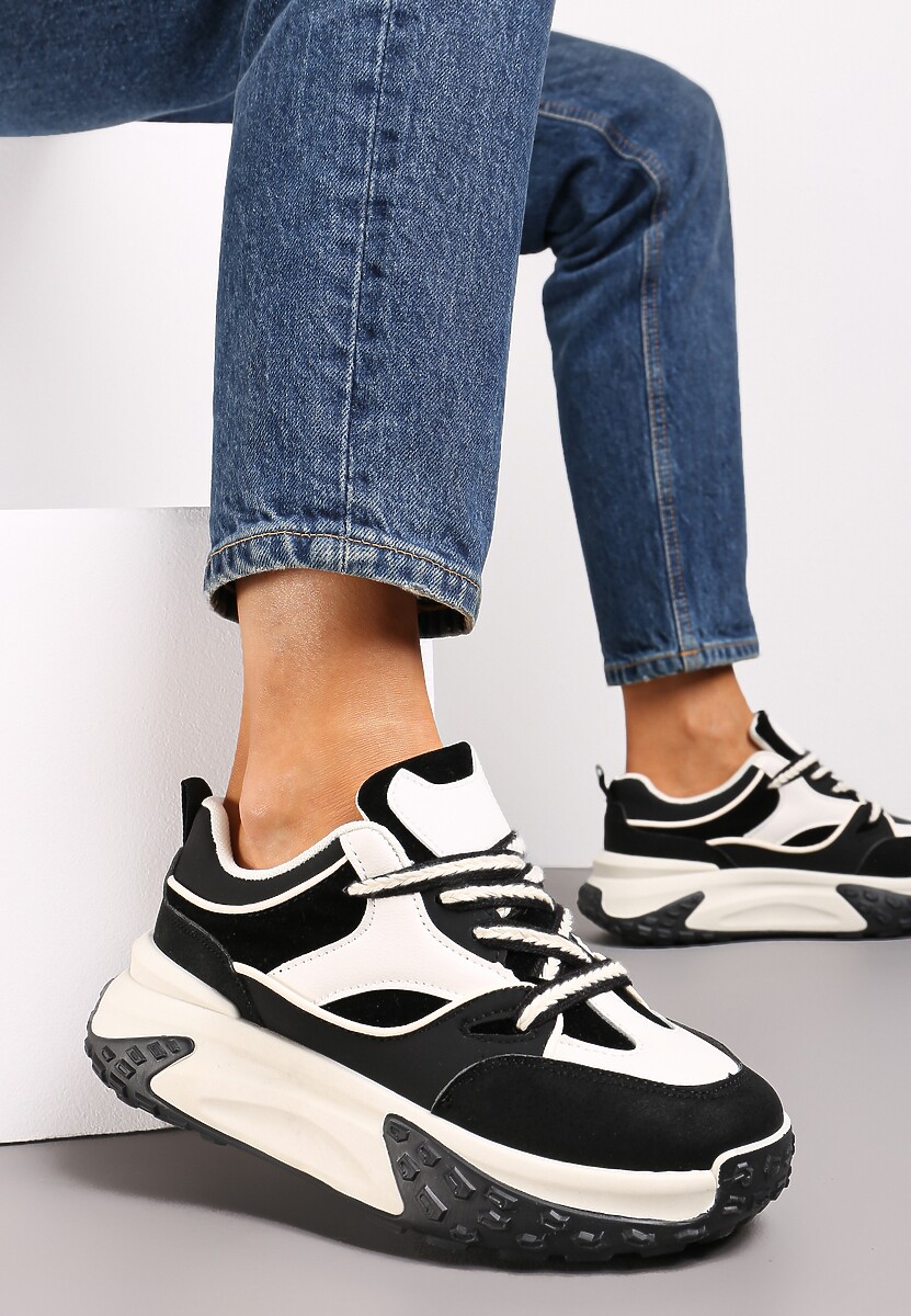 Czarne Sneakersy z Plecionymi Sznurówkami Georhita