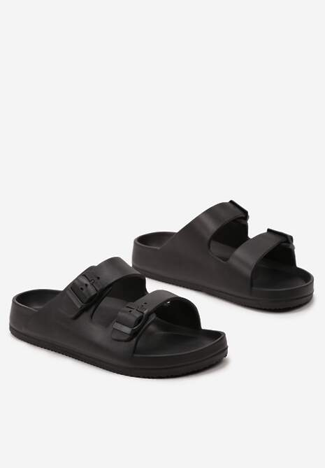 Czarne Klapki Regulowane Klamrami z Piankowego Materiału Irmale