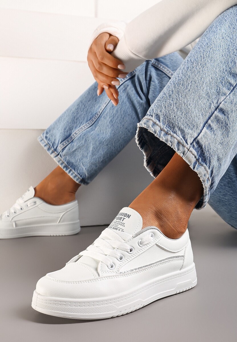 Biało-Szare Sneakersy z Brokatową Lamówką Pianissa