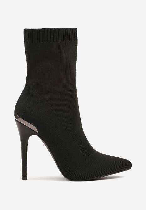 Czarne Botki Vices ze Skarpetkową Cholewką na Szpilce Brattalie