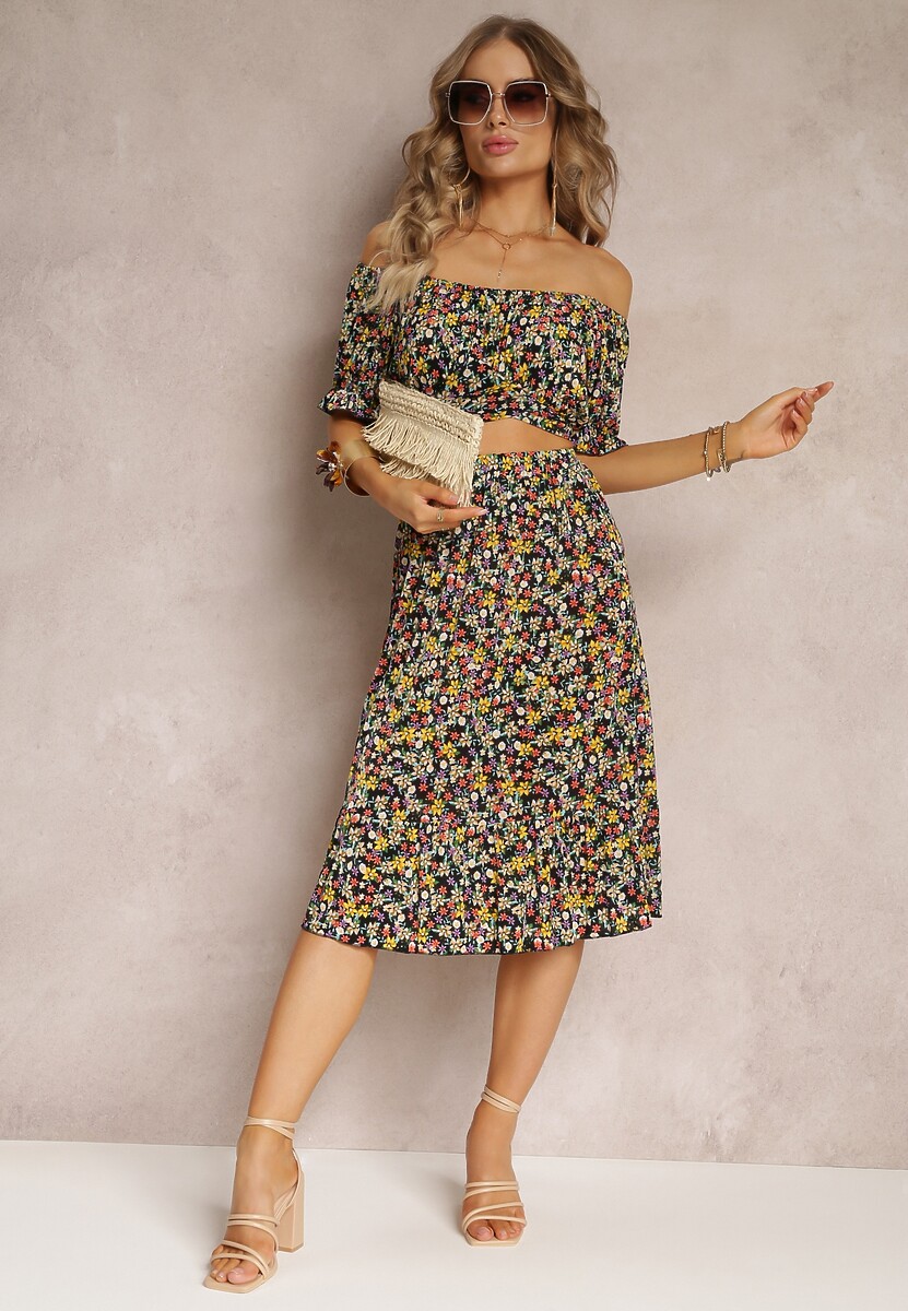 Czarno-Żółty 2-częściowy Komplet z Topem i Spódnicą Isaumes