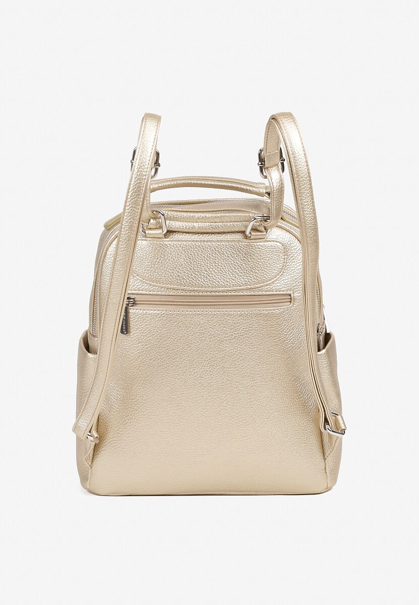 Złoty Mały Plecak o Geometrycznym Kształcie z Regulowanymi Szelkami Ralzeri