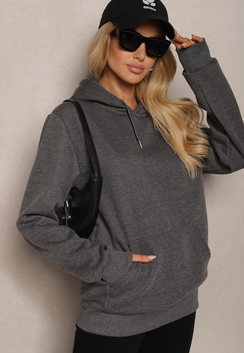 Ciemnoszara Bluza z Kieszenią i Kapturem Naretle