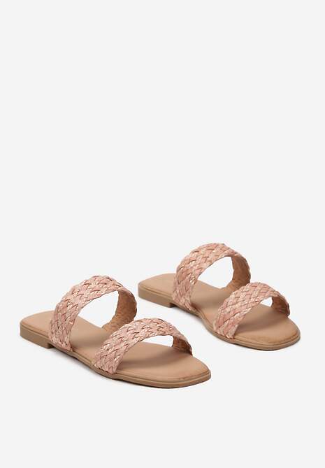 Różowe Klapki na Płaskiej Podeszwie z Dwoma Paskami z Plecionki Nishefa