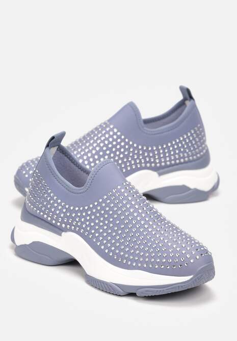 Niebieskie Buty Sportowe na Grubej Podeszwie w Cyrkonie Elerene