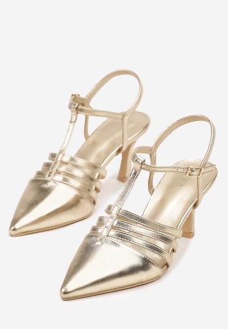 Złote Sandały Vices na Obcasie Typu Szpilka Tirenella