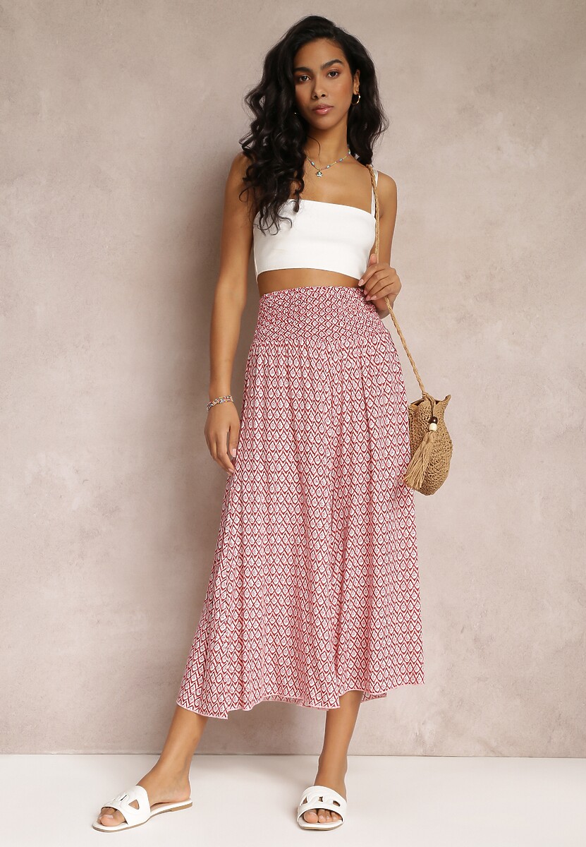 Różowo-Czerwone Szerokie Spodnie z Wiskozy z Marszczoną Gumką w Talii Mellody