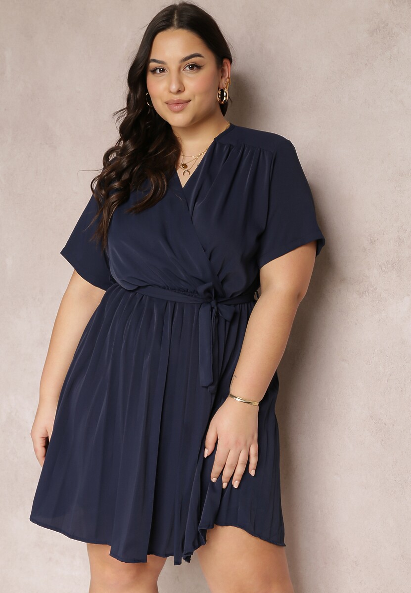 Pomarańczowa  Sukienka z Gumką w Pasie i Kopertowym Dekoltem Azrah