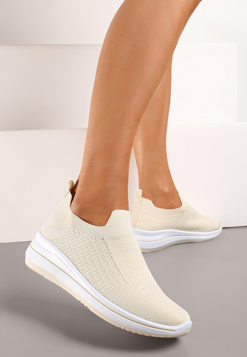 Szare Casualowe Buty Sportowe na Płaskiej Podeszwie bez Zapięcia Adalora