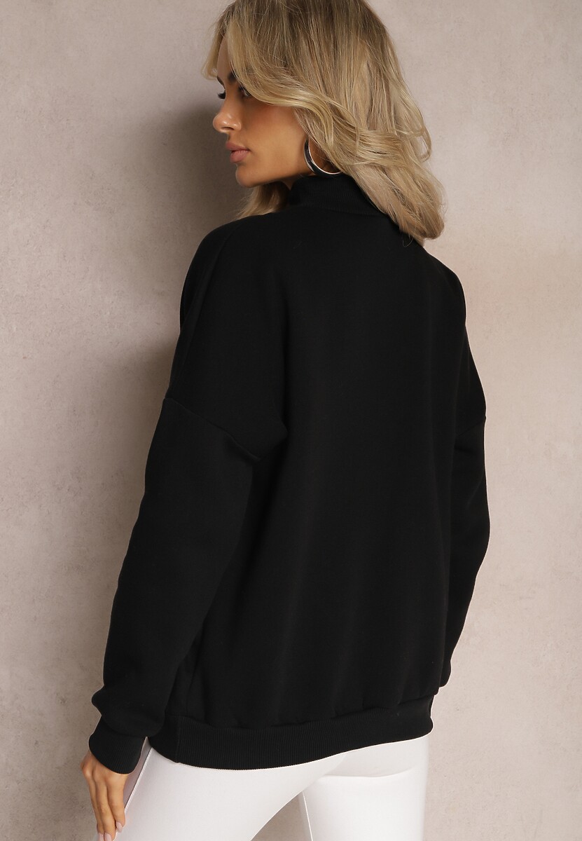 Czarna Ocieplana Bluza Bawełniana z Półgolfem Heraia