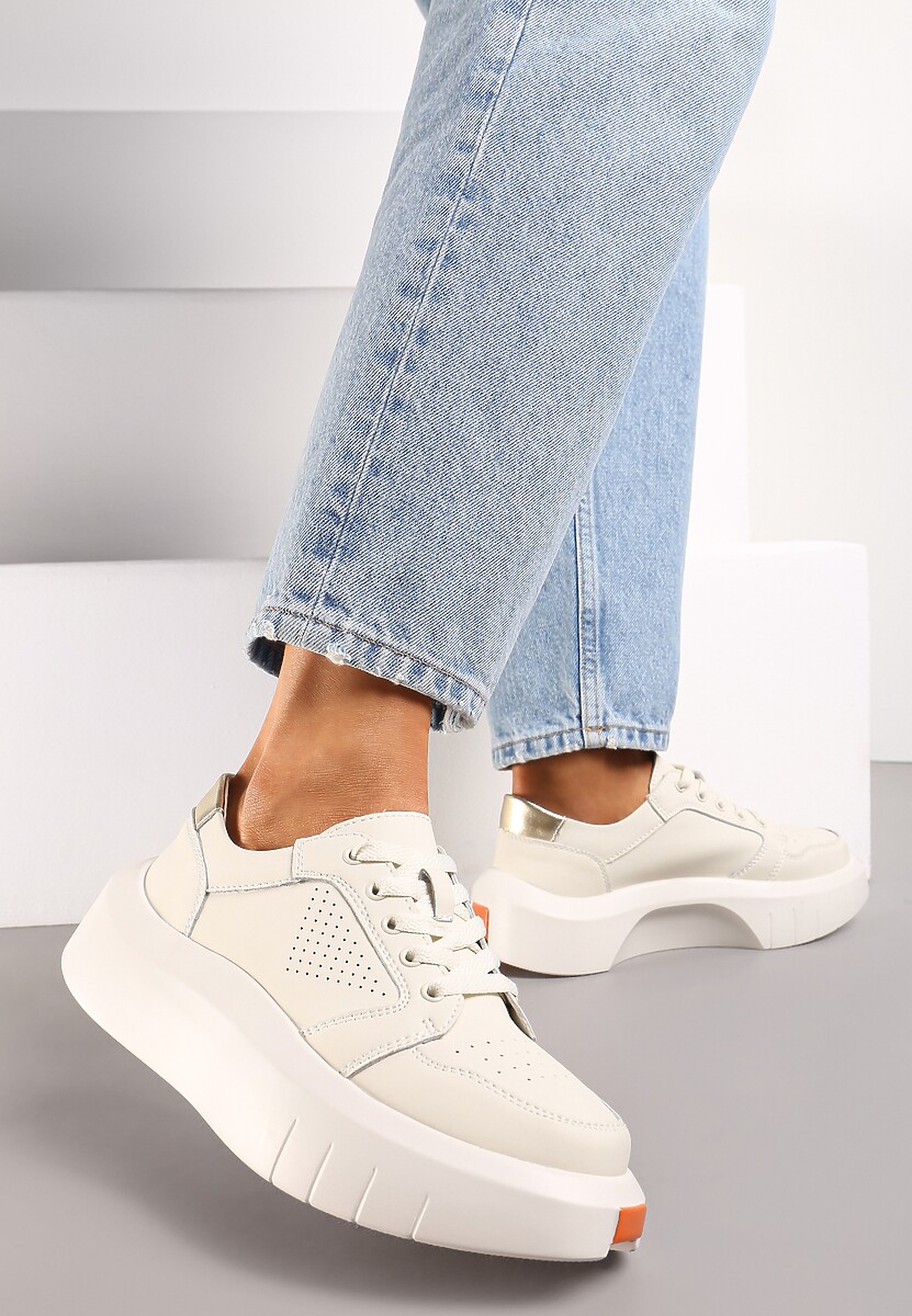 Białe Skórzane Sneakersy na Grubej Podeszwie przed Kostkę Olerassa