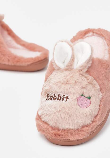 Ciemnoróżowe Pluszowe Kapcie z Królikiem Heas