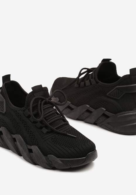 Czarne Sneakersy na Tłoczonej Platformie Tatilora