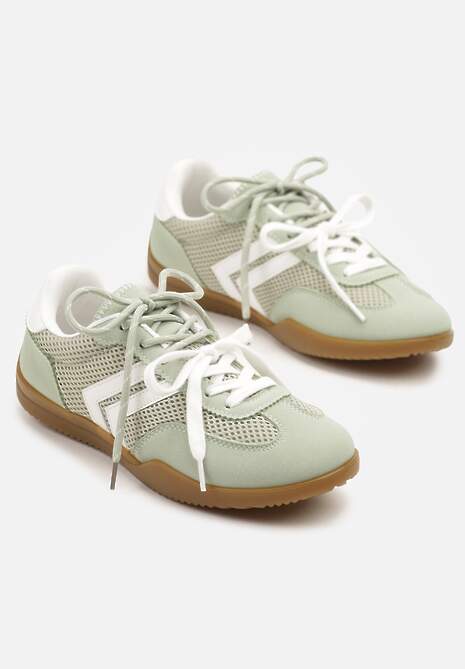 Jasnozielone Sneakersy w Stylu Tenisówek Ozdobione Geometrycznym Wzorem Teloriella
