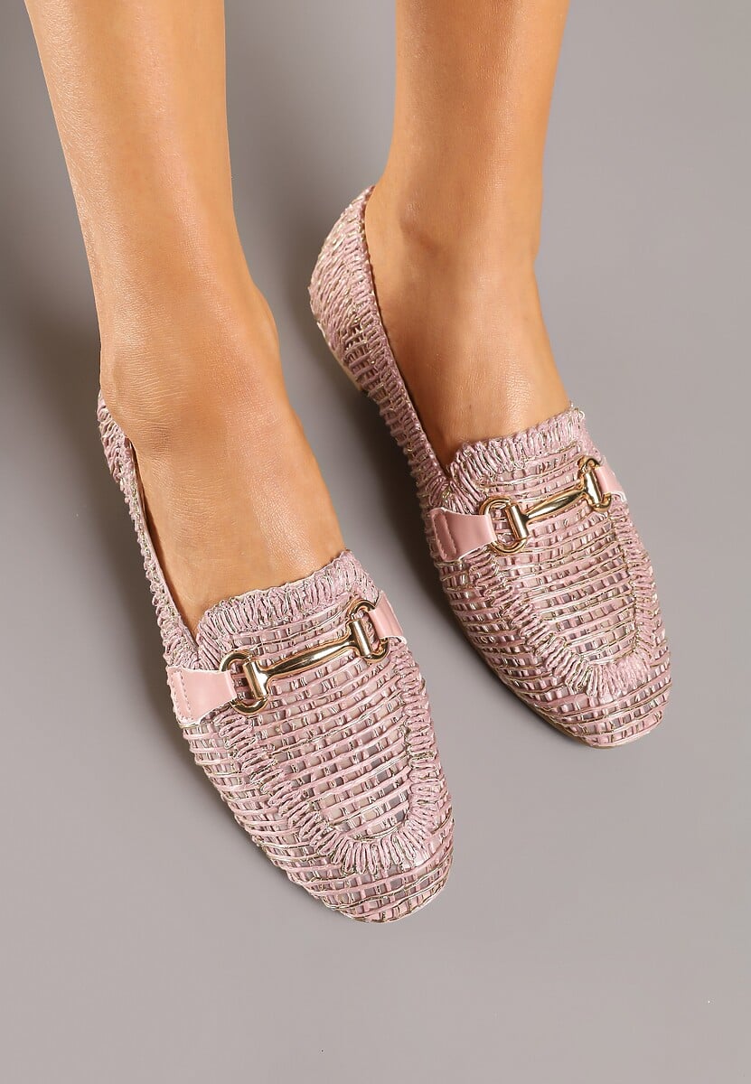 Różowe Mokasyny z Ażurową Cholewką i Klamerką Falionisa