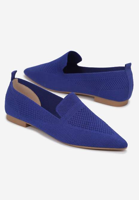 Granatowe Balerinki z Noskiem w Szpic i Delikatną Perforacją Anallia