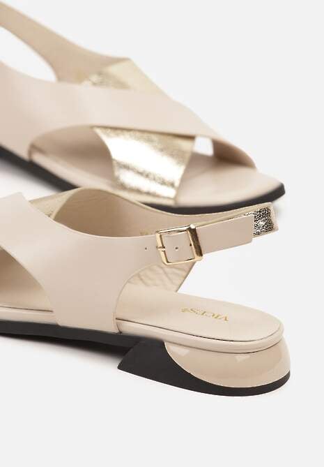 Beżowo-Złote Metaliczne Sandały Vices z Krzyżującymi się Paskami Tilorena
