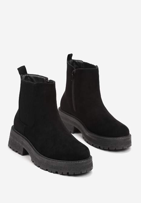 Czarne Botki Sztyblety na Platformie Nomentta