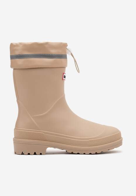 Beżowe Kalosze Hunterki Wykończone Odblaskiem i Ściągaczem Vimariay