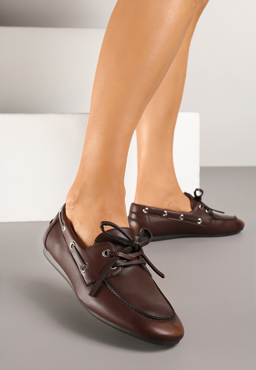 Brązowe Mokasyny z Ozdobnym Wiązaniem Lanrive