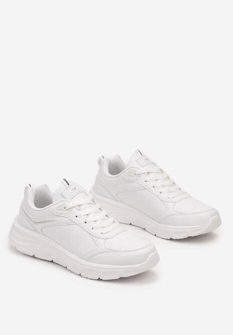 Białe Casualowe Buty Sportowe Sneakersy na Płaskiej Tłoczonej Podeszwie Velanitta