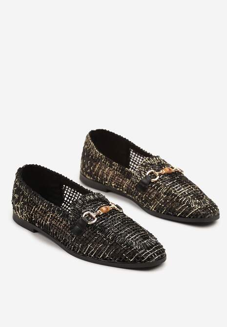 Czarne Ażurowe Mokasyny Loafersy z Klamrą Koliswena