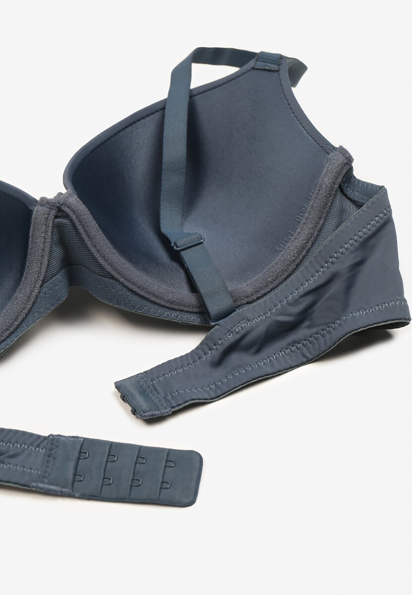 Granatowy Biustonosz Miseczka B Push-Up na Regulowanych Ramiączkach Ozdobiony Aplikacją Alerisia